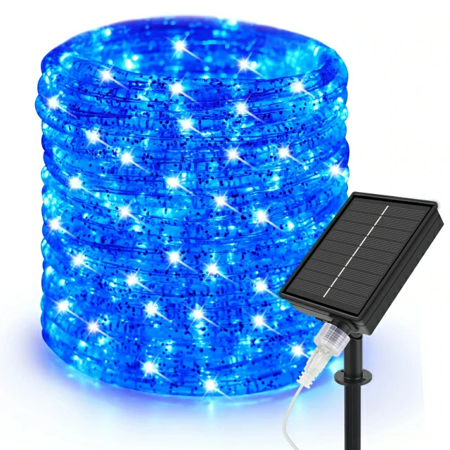 Solar Rope Lights, LED String Lights, Blue, 33ft | Moobibear